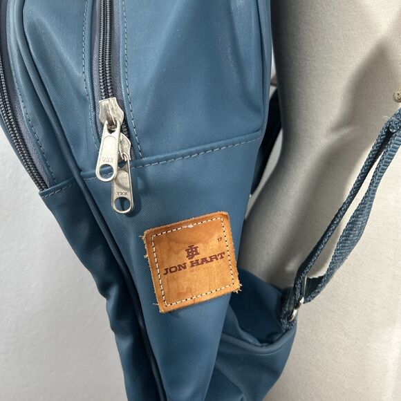 Jon Hart Design Backpack Adults Blue Coated Canvas Leather Trim - Picture 3 of 16